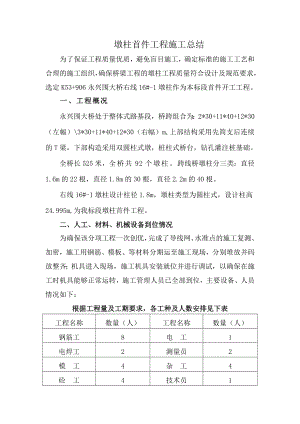 墩柱首件工程施工总结.doc