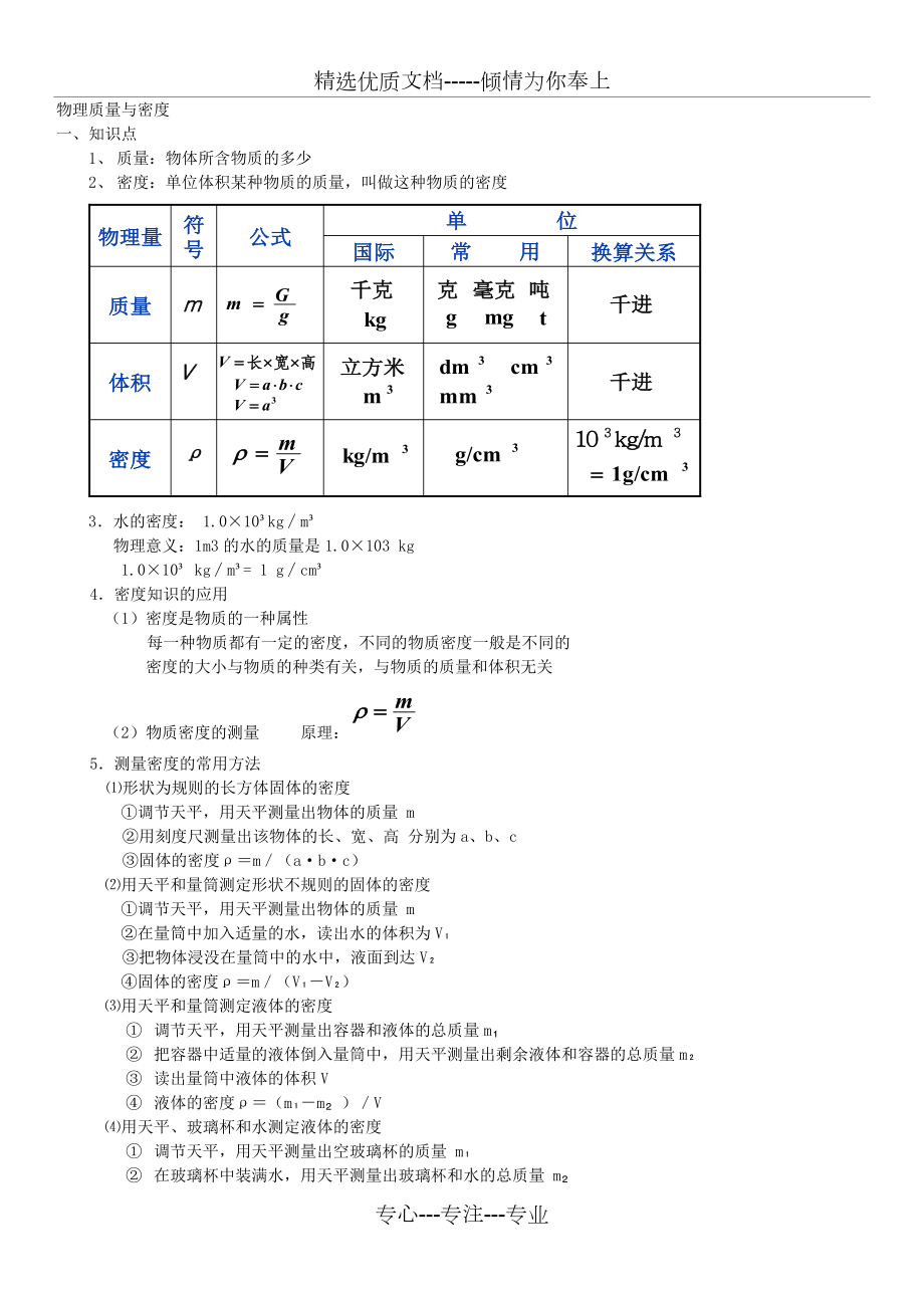 初中物理质量与密度知识点习题答案.doc_第1页