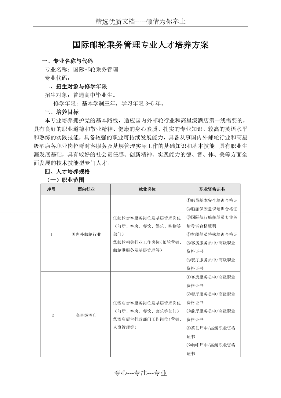 国际邮轮乘务管理专业人才培养方案.doc_第1页