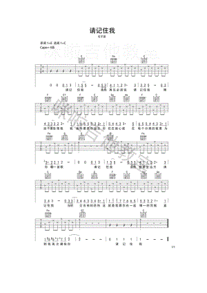 请记住我（Remember Me）吉他谱六线谱 毛不易 C调简单版高清弹唱谱（咪啦吉他）请记住我 吉他谱.docx