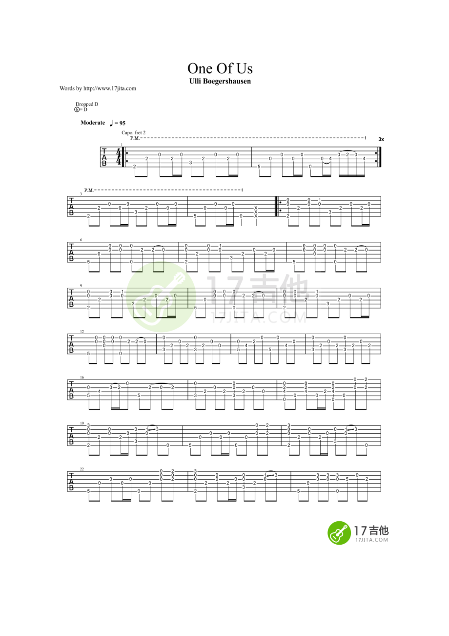 郑成河指弹版One Of Us吉他谱六线谱 高清图片谱GTP谱制作 吉他谱.docx_第1页