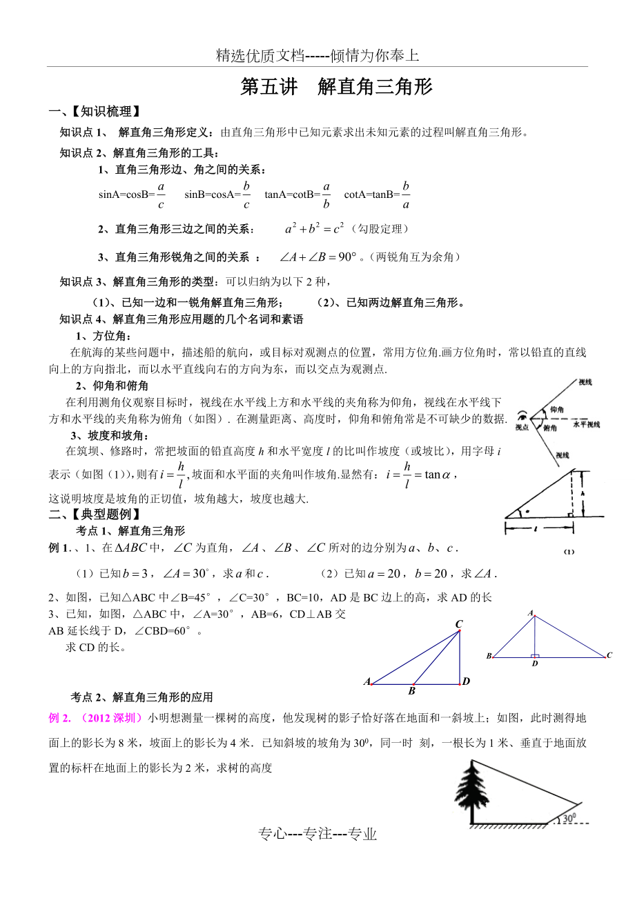 初三数学解直角三角形专题复习.doc_第1页