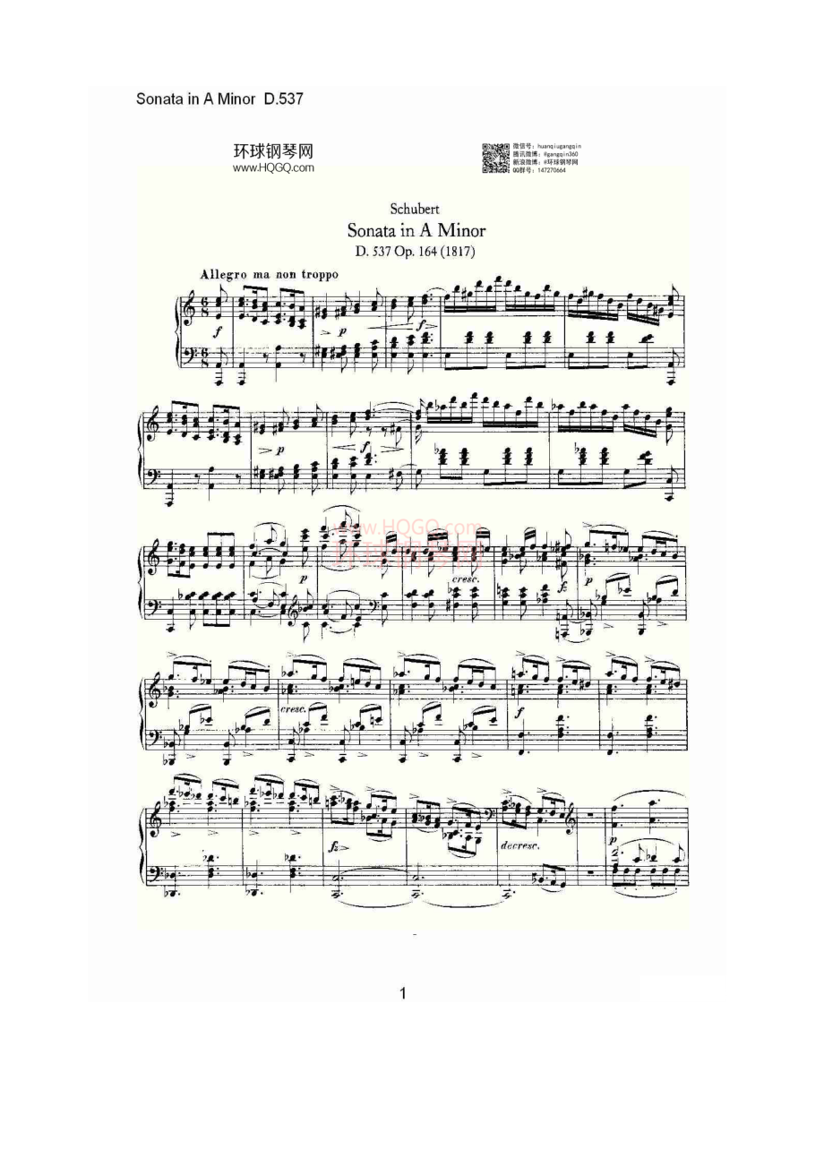 Sonata in A Minor D.537（A小调奏鸣曲 D.537） 钢琴谱.docx_第1页