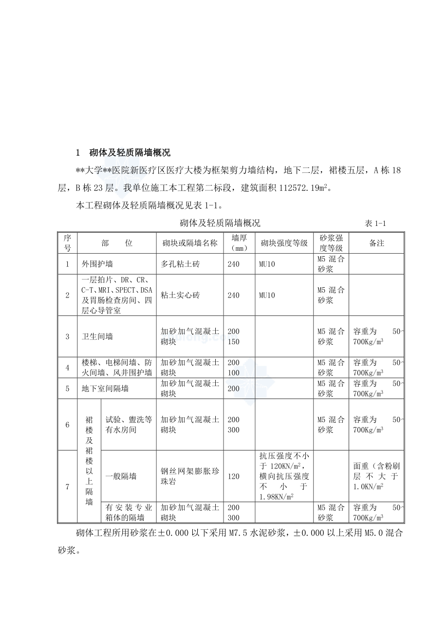 医疗大楼砌体及轻质隔墙施工方案(加气混凝土砌块).doc_第2页