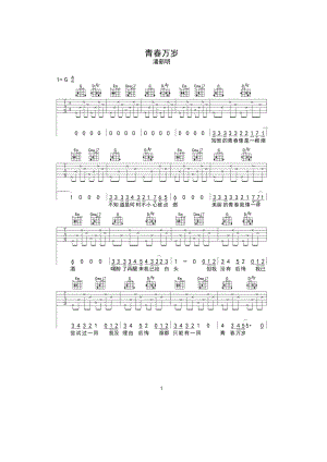青春万岁吉他谱六线谱 潘新明 G调高清弹唱谱 吉他谱.docx