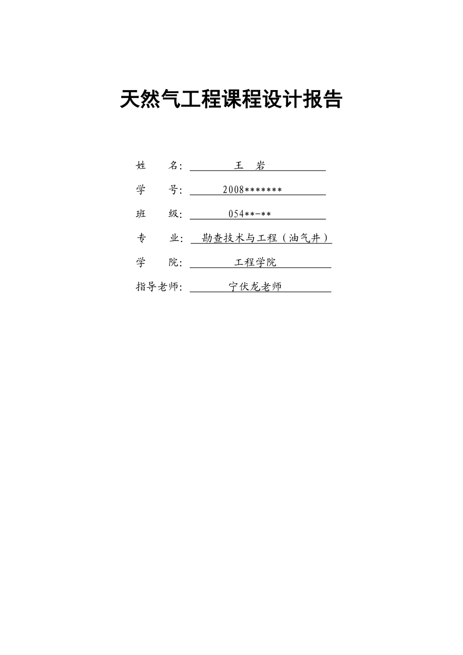 天然气工程课程设计报告.doc_第1页