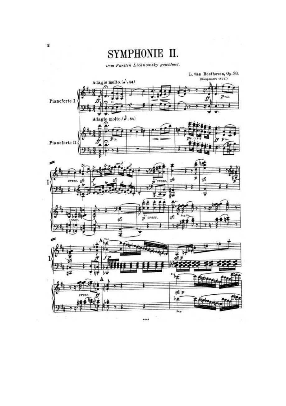 D大调第二交响曲 Symphony No.2 in D Major Op.36 钢琴谱.docx_第1页