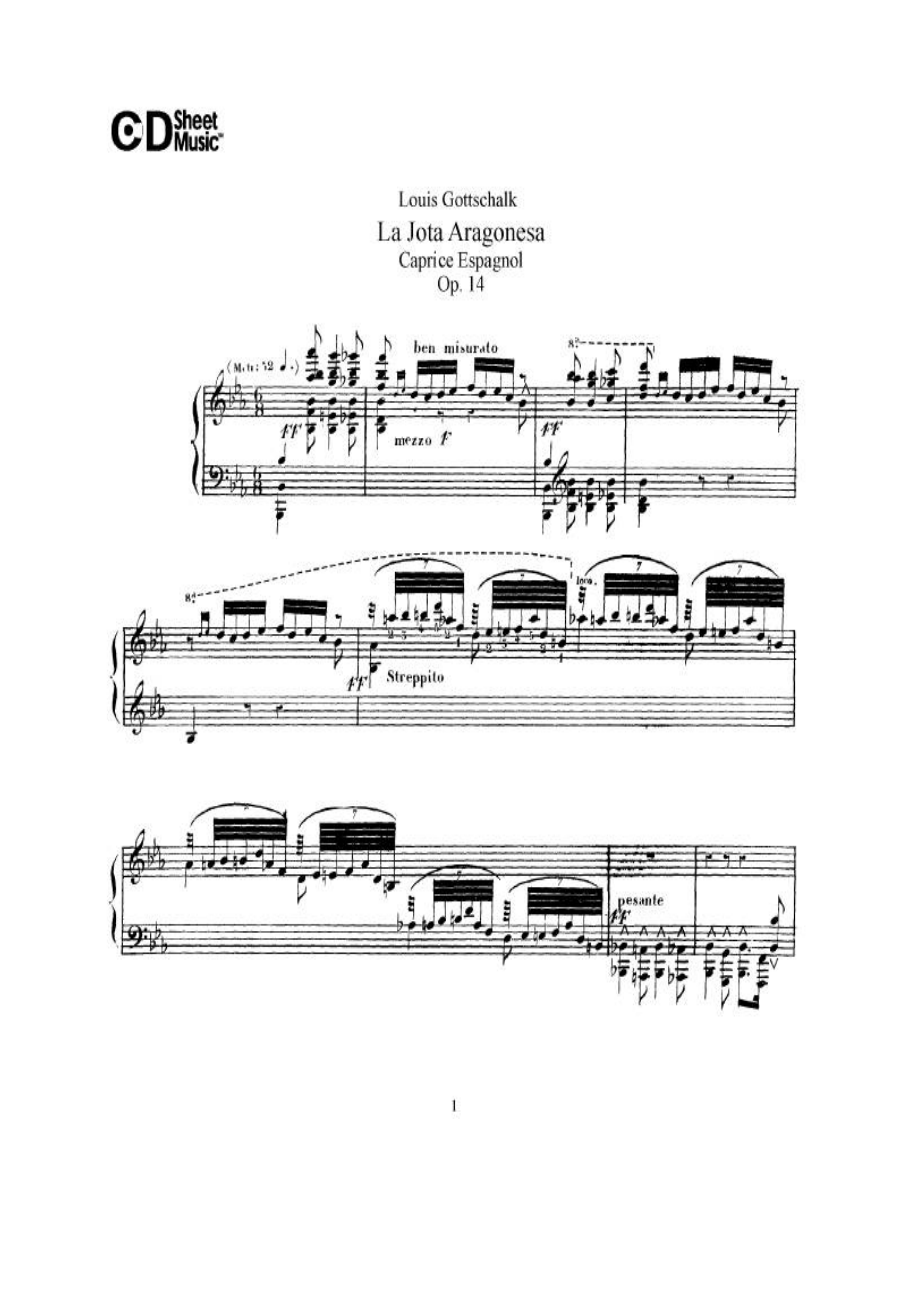 西班牙随想曲“阿拉贡风格霍塔”La Jota Aragonesa Op.14 钢琴谱.docx_第1页