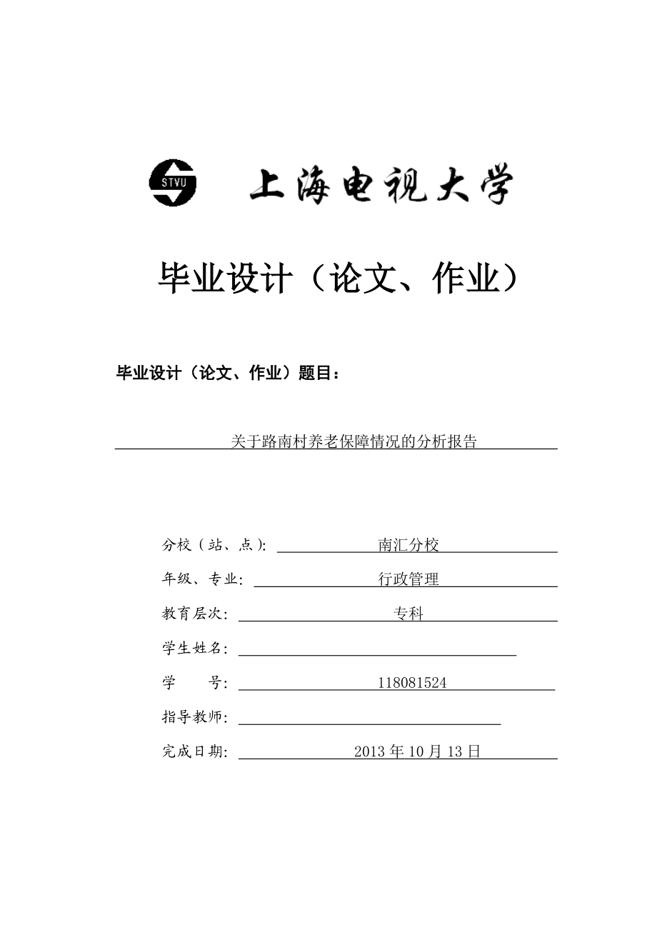 关于路南村养老保障情况的分析报告.doc_第1页