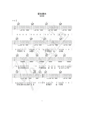 爱如潮水吉他谱六线谱 张信哲 C调扫弦版高清弹唱谱（友琴吉他教室编配） 吉他谱.docx