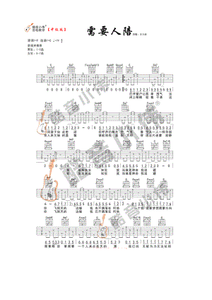 需要人陪吉他谱六线谱 王力宏 C调指法编配中级难度高清弹唱谱变调夹位置男生建议1 吉他谱.docx