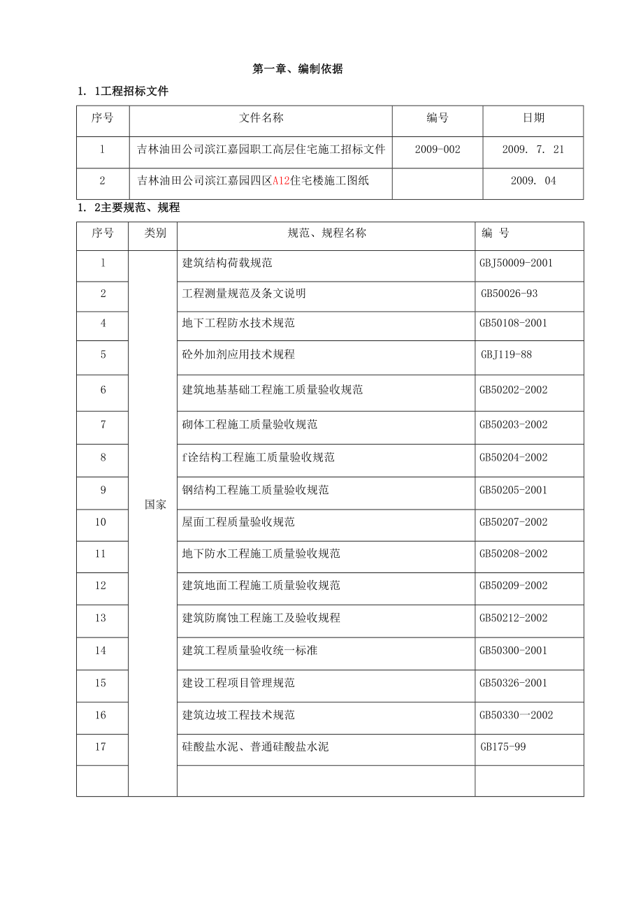 吉林油田滨江嘉园四区住宅楼工程施工组织设计.doc_第1页