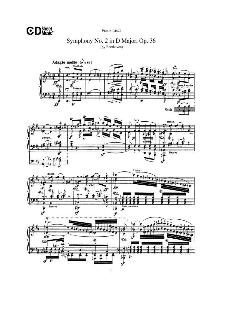 D大调第二交响曲 Symphony No.2 in D Major Op.36 钢琴谱_1.docx_第1页