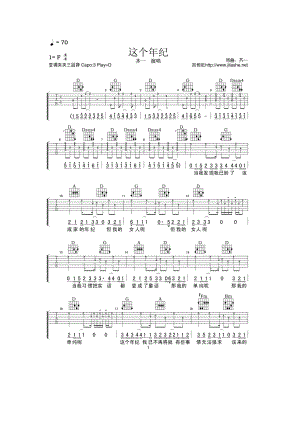这个年纪吉他谱梁平县 齐一 D调高清弹唱谱网友小叶歌吉他编配制作原曲为F调采用D调指法编配弹唱时变调夹夹3品 吉他谱.docx