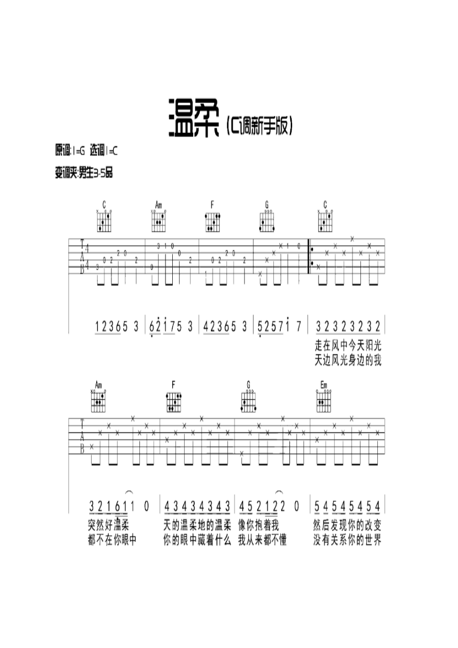 温柔吉他谱.docx_第1页