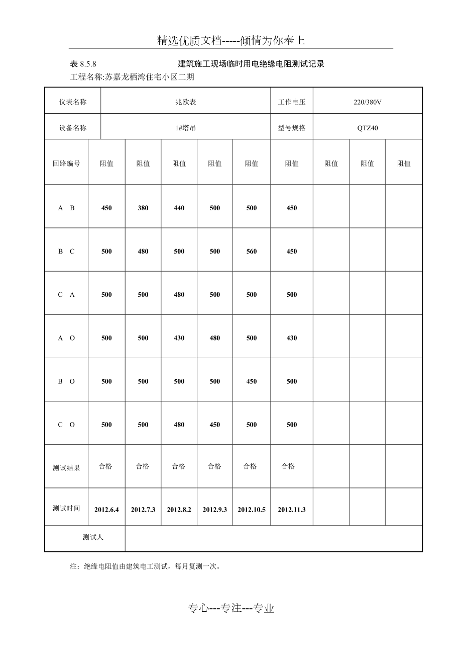 绝缘电阻测试记录.doc_第1页