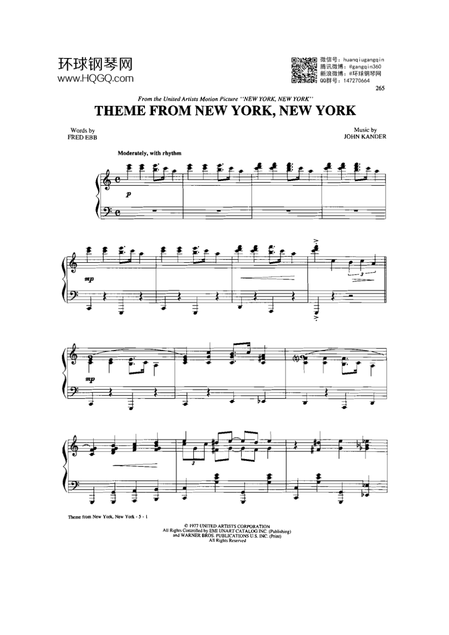 THEME FROM NEW YORK,NEW YORK（选自《77首Dan Coates 流行情调钢琴谱》） 钢琴谱.docx_第1页