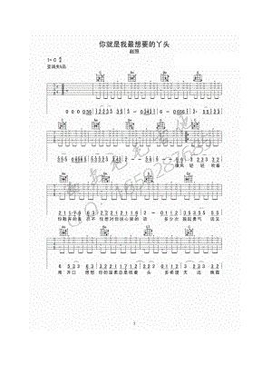 赵照 你就是我最想要的丫头吉他谱六线谱 C调指法编配高清弹唱谱西安毛毛吉他编配制作 吉他谱.docx