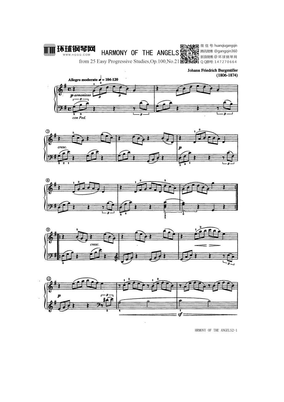 HARMONY OF THE ANGELS(from 25 Easy Progressive Studies,Op.100,No.21) 钢琴谱.docx_第1页