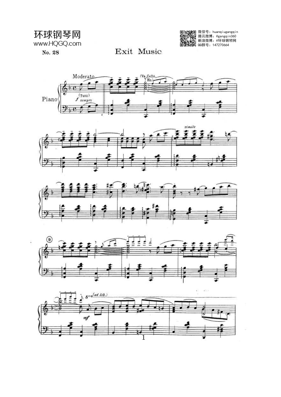 EXIT MUSIC(选自【原版】音乐剧《窈窕淑女》My Fair Lady 全剧钢琴伴奏乐谱) 钢琴谱.docx_第1页