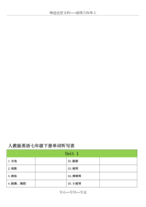 新人教版英语七年级下册单词听写表.doc