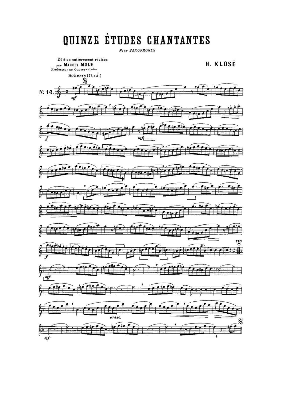 Klose Etudes Chantantes Pour Saxophone（练习曲之十四） 萨克斯谱.docx_第1页