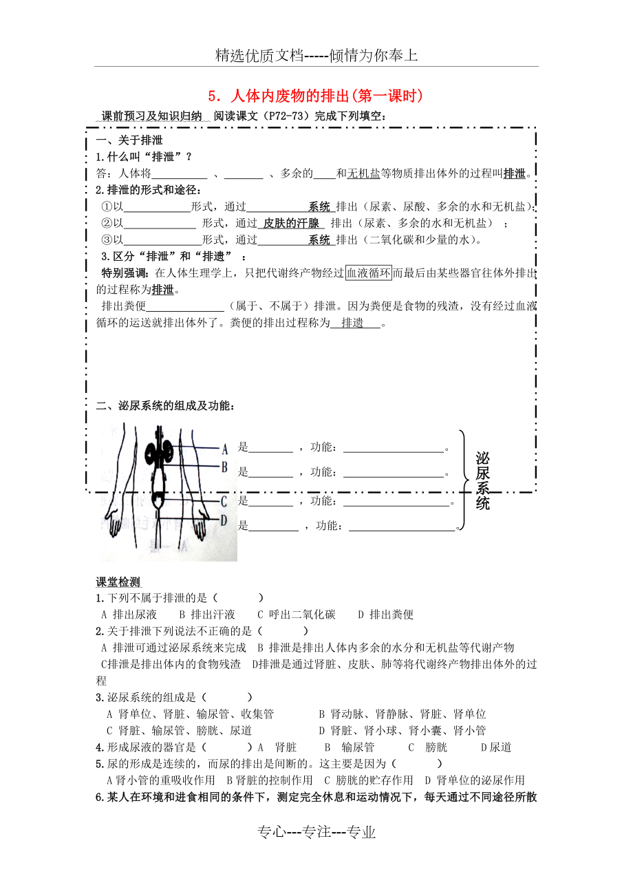 七年级生物下册4.5人体内废物的排出导学案(无答案)新人教版.doc_第1页