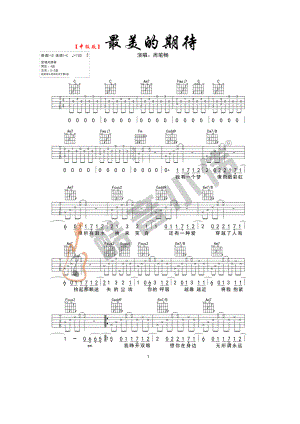 最美的期待吉他谱六线谱 周笔畅 C调中级版本 酷音小伟吉他弹唱教学版 吉他谱.docx