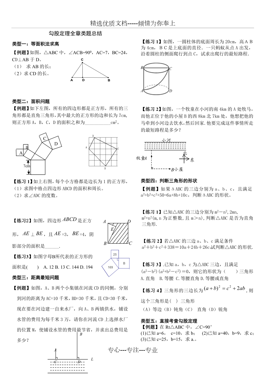 勾股定理知识点与类题总结(适合打印-供学生复习).doc_第1页