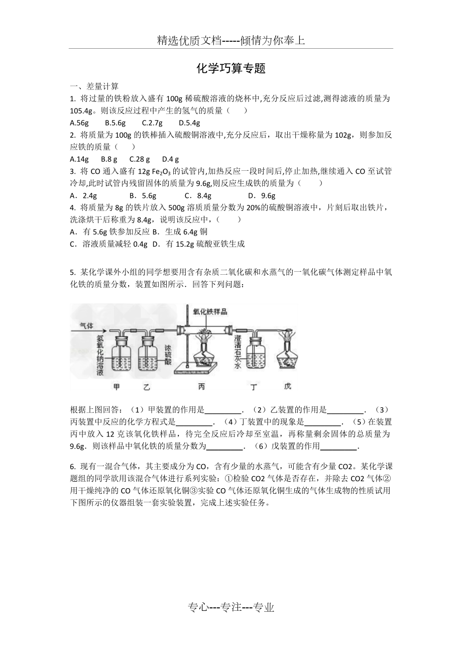 初中化学技巧性计算专题.doc_第1页