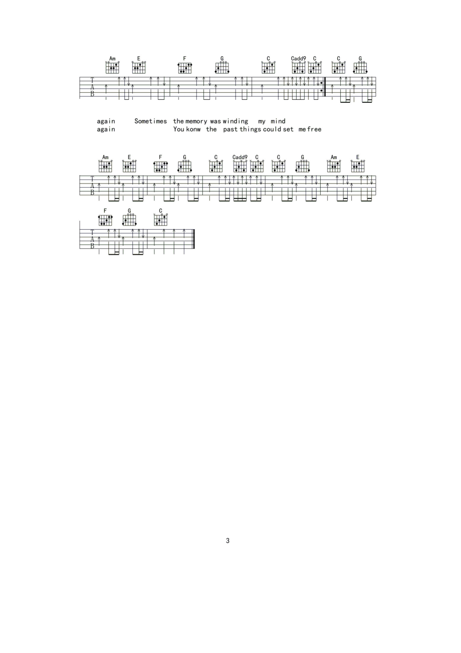 盘尼西林乐队 Say it again吉他谱六线谱 C调高清弹唱谱 吉他谱_1.docx_第3页