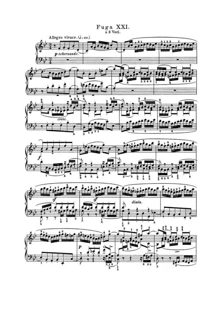 巴赫《平均律钢琴曲集·第一卷》之赋格曲（NO.21） 钢琴谱.docx_第1页