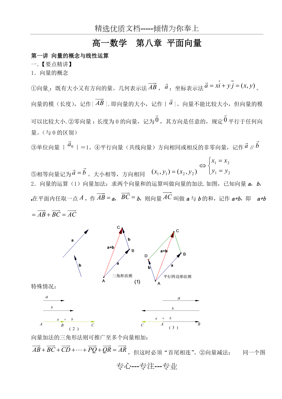 高一数学平面向量知识点及典型例题解析.doc_第1页