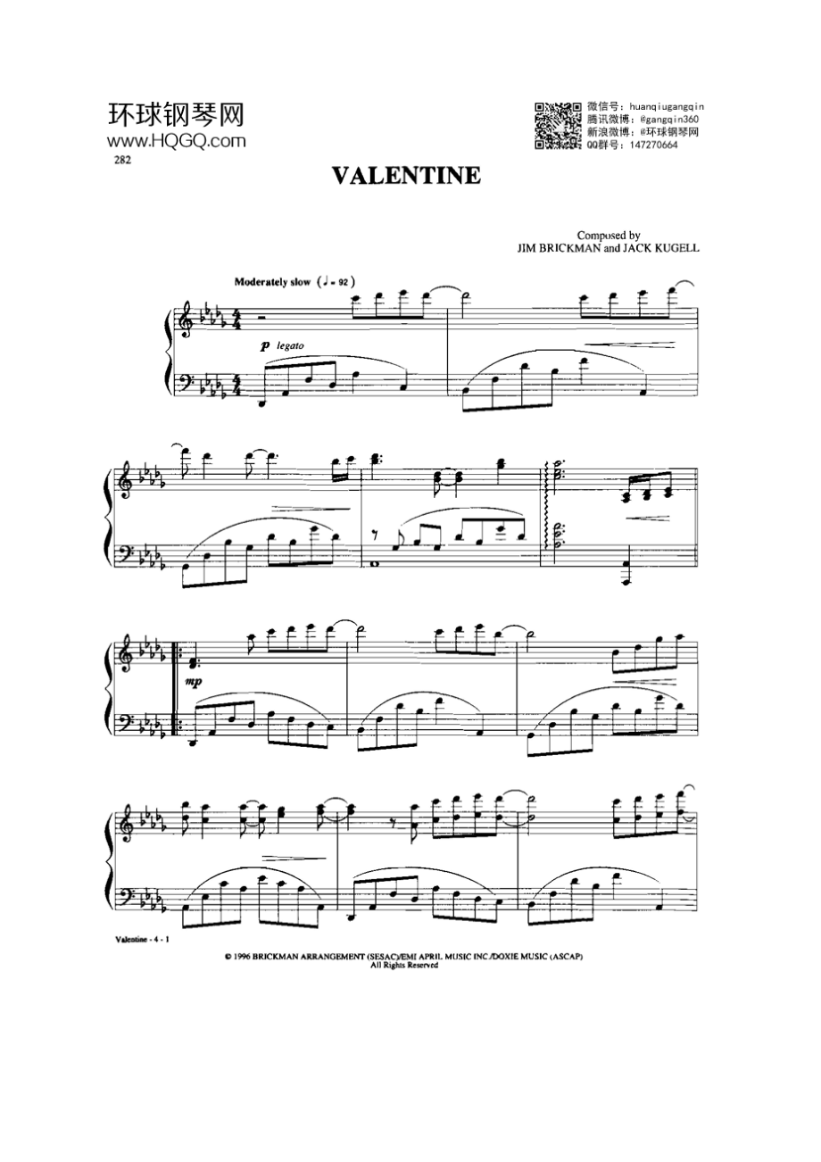 VALENTINE（选自《77首Dan Coates 流行情调钢琴谱》） 钢琴谱.docx_第1页