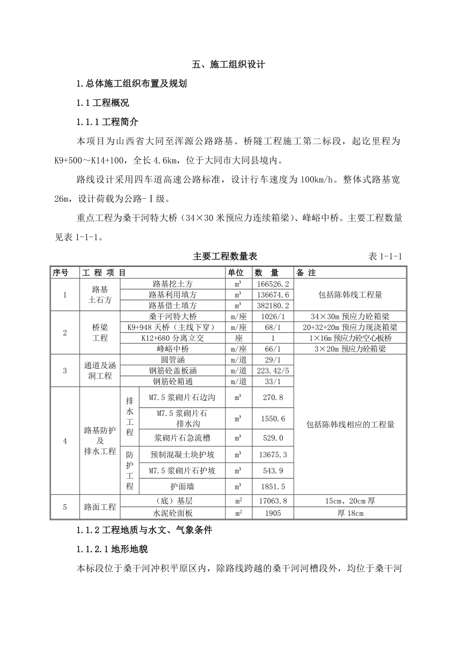 大同至浑源高速公路第二标段施工组织设计投标文件.doc_第1页