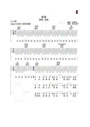 米店吉他谱六线谱 张玮玮 D调果木浪子版高清弹唱谱 吉他谱.docx
