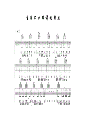 许巍《生活不止眼前的苟且》吉他谱A调 吉他谱.docx