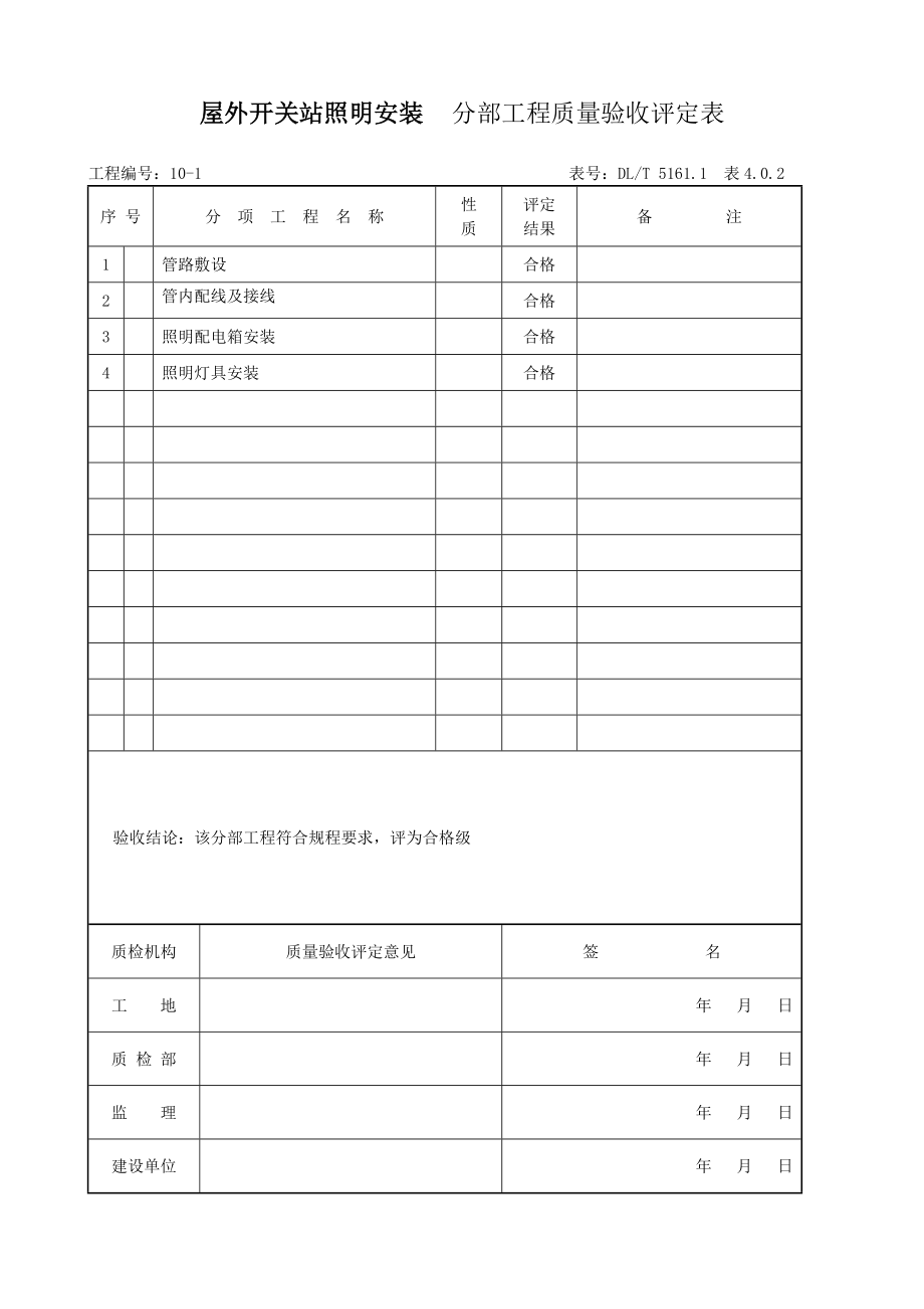 全站电气照明装置安装 单位工程质量验收评定表.doc_第2页