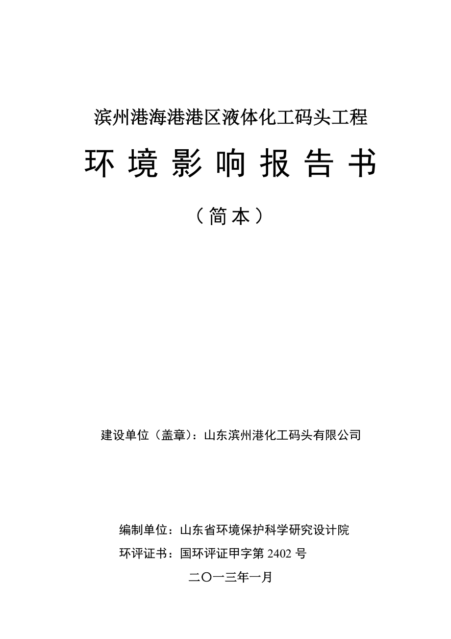 滨州港海港港区液体化工码头项目环境影响评价报告书.doc_第1页