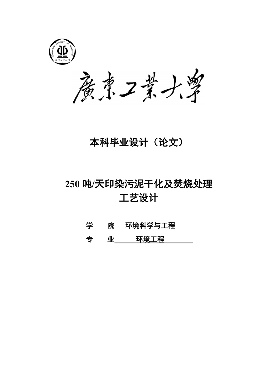 250吨每天污泥干化及焚烧处理工艺设计毕业设计.doc_第1页