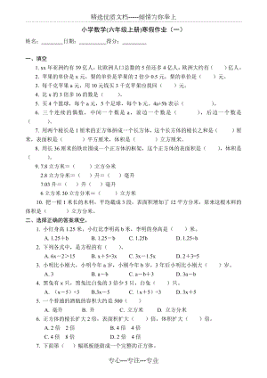 小学数学(人教版六年级上册)寒假作业(10套).docx