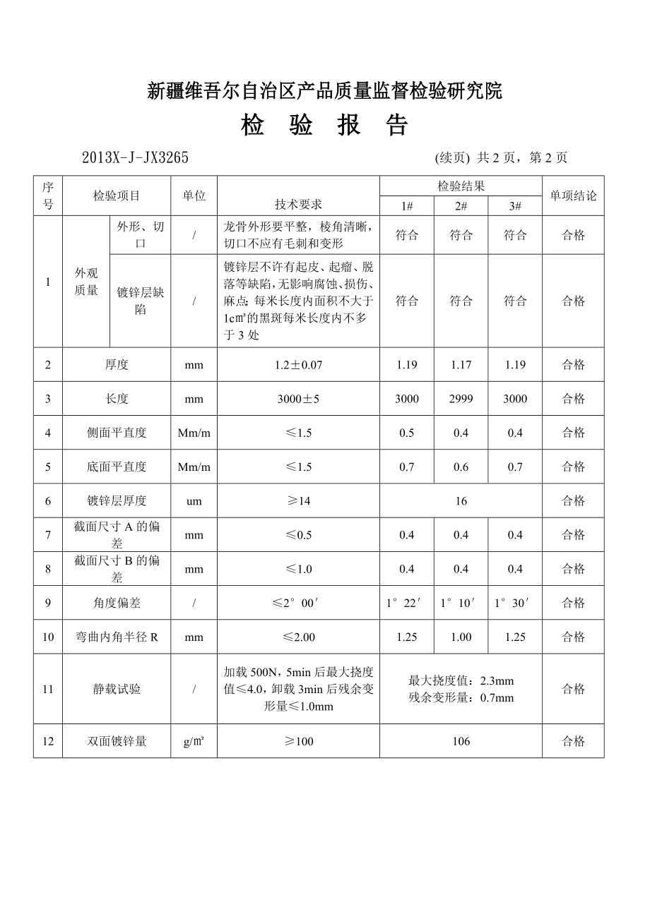 50承载轻钢龙骨检验报告.doc_第3页