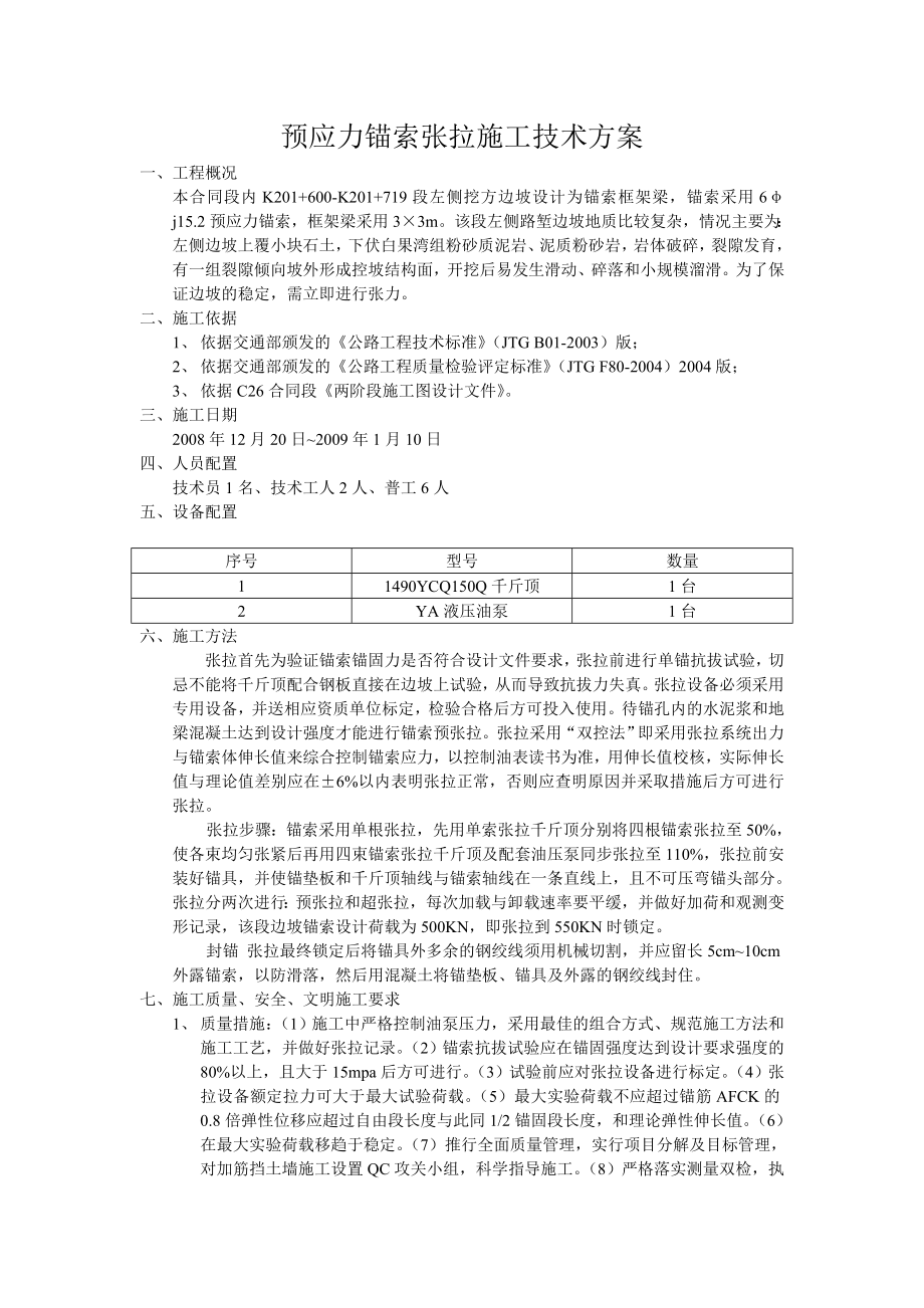 预应力锚索张拉施工技术方案.doc_第1页