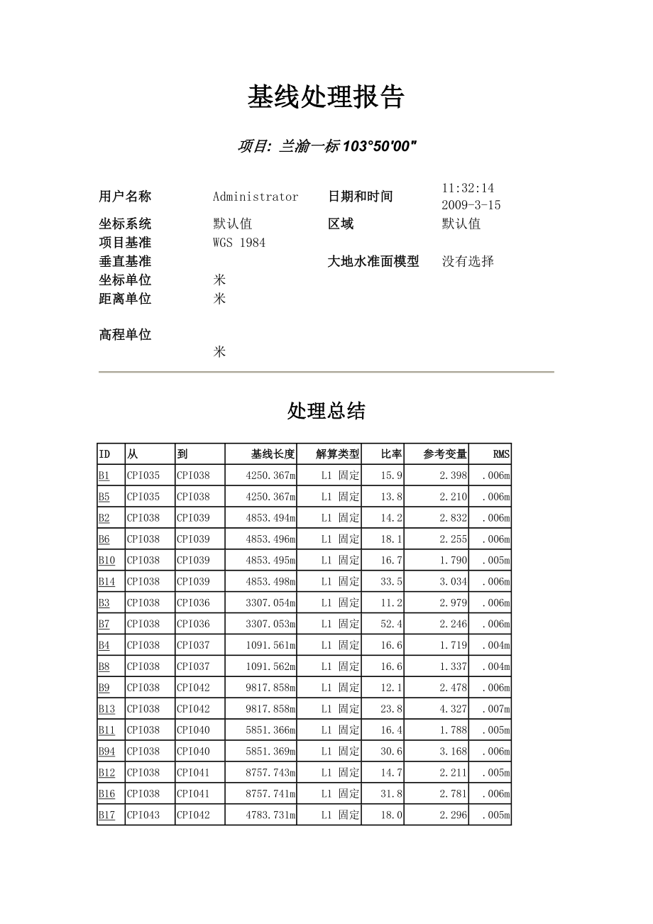 兰渝线某标段测量复测方案之基线处理报告.doc_第1页