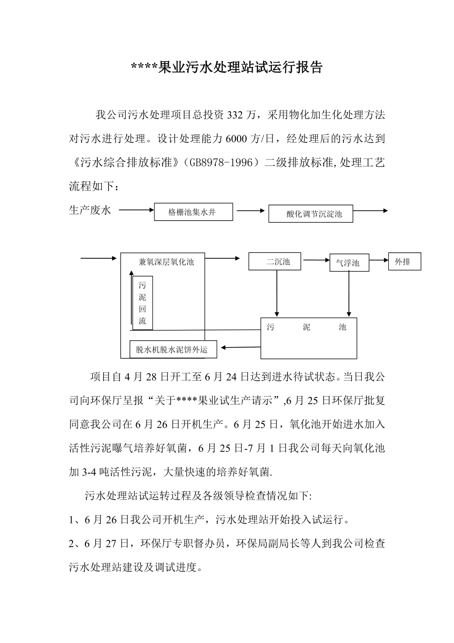 污水处理站试运行报告.doc_第1页