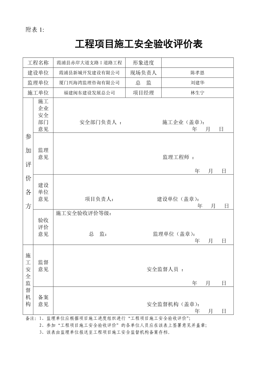 霞浦县赤岸大道支路I道路工程项目施工施工安全评价表.doc_第2页