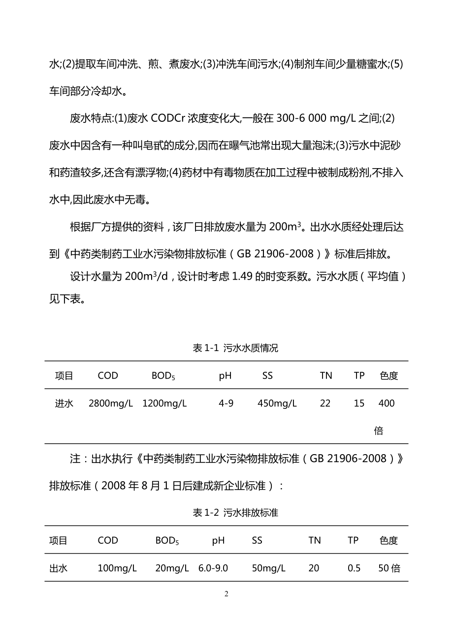 某某某中药厂废水治理工程初步分析设计与研究.doc_第2页