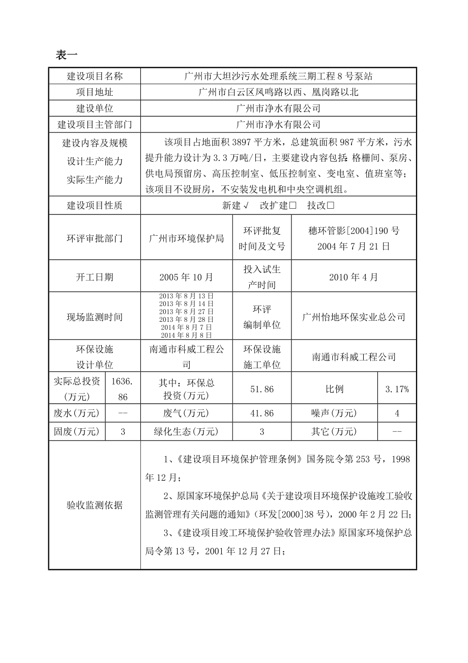 广州市大坦沙污水处理系统三期工程8号泵站建设项目竣工环境保护验收.doc_第3页