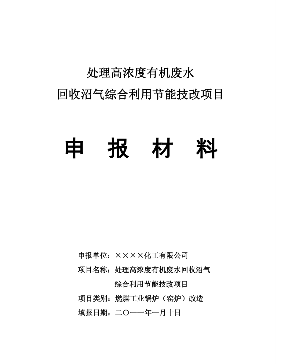 处理高浓度有机废水回收沼气综合利用节能技改项目申报材料.doc_第1页