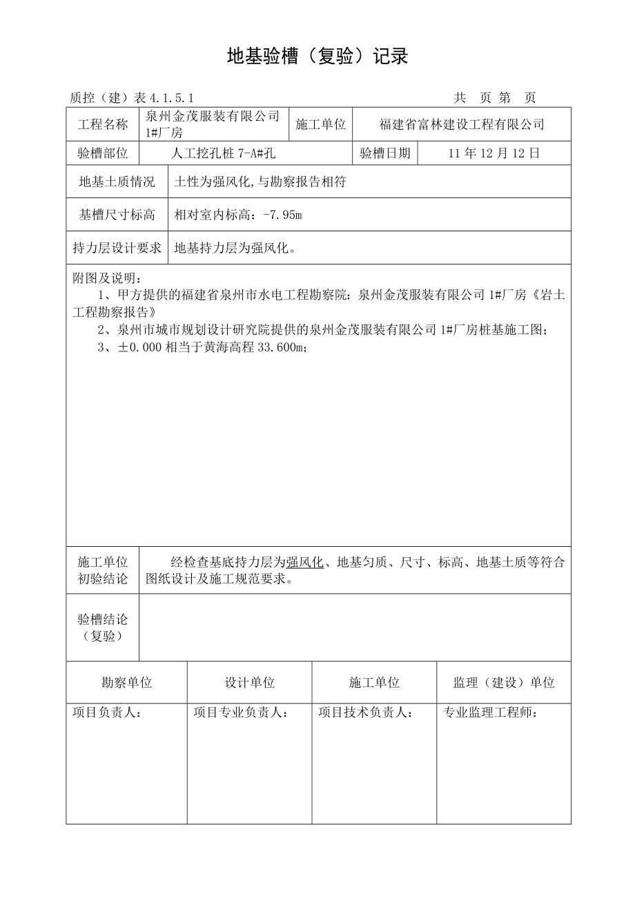 服装公司厂房地基验槽(桩基)记录.doc_第1页